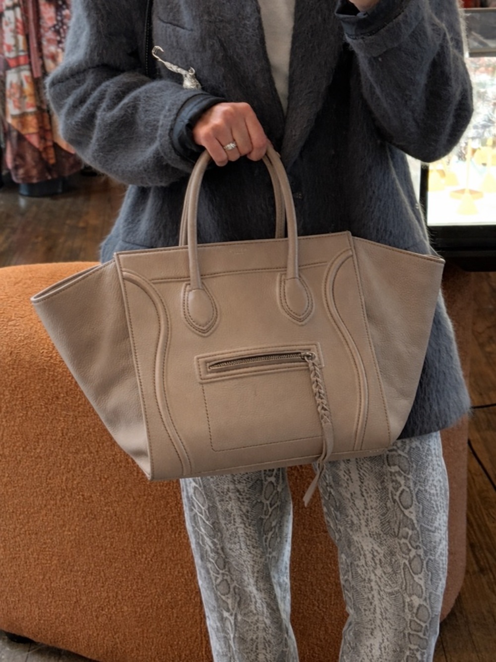 Celine Beige Taupe Leather Large Luggage Bag
